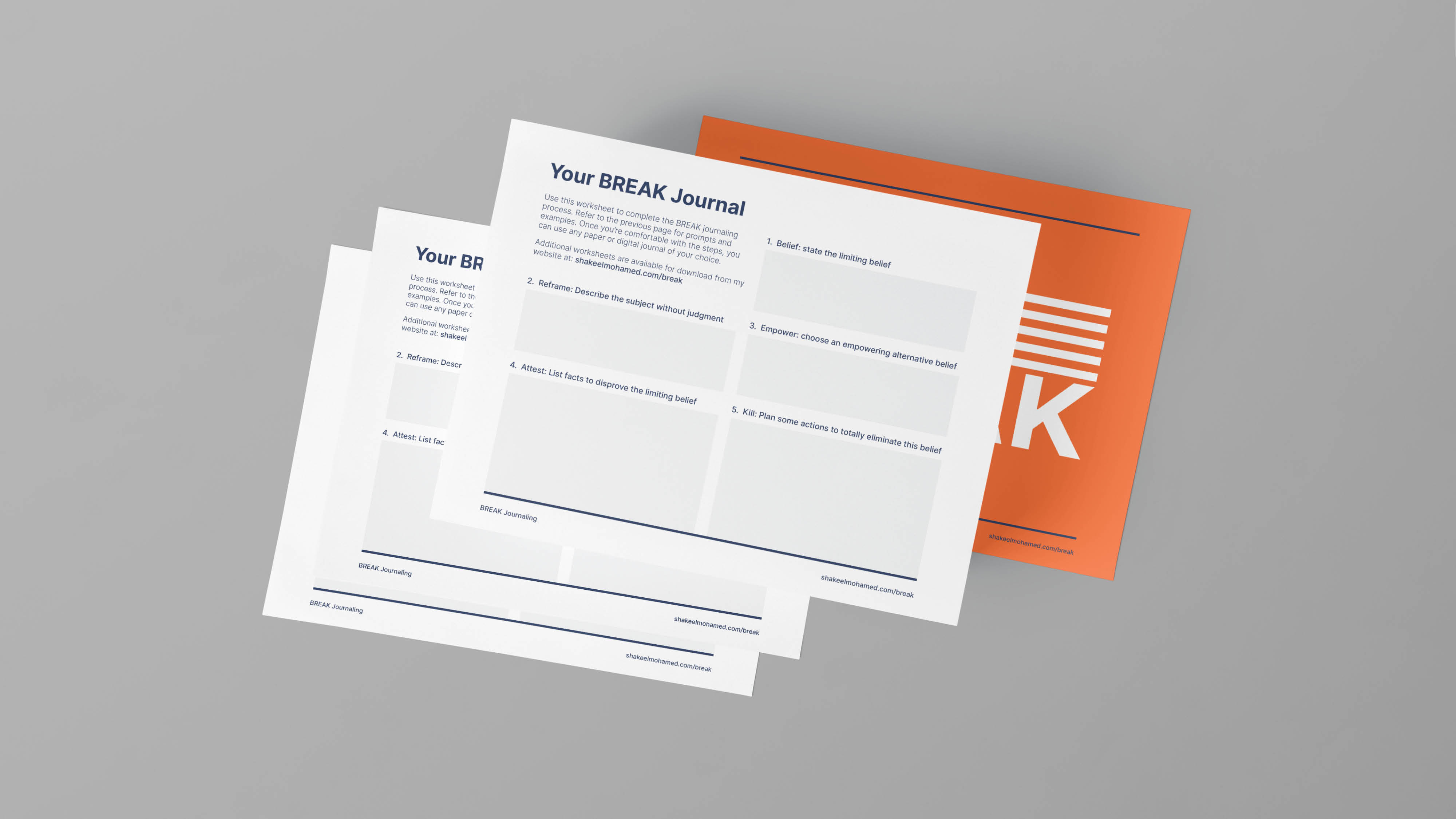 A mockup of the journaling worksheet from the BREAK Journaling workbook