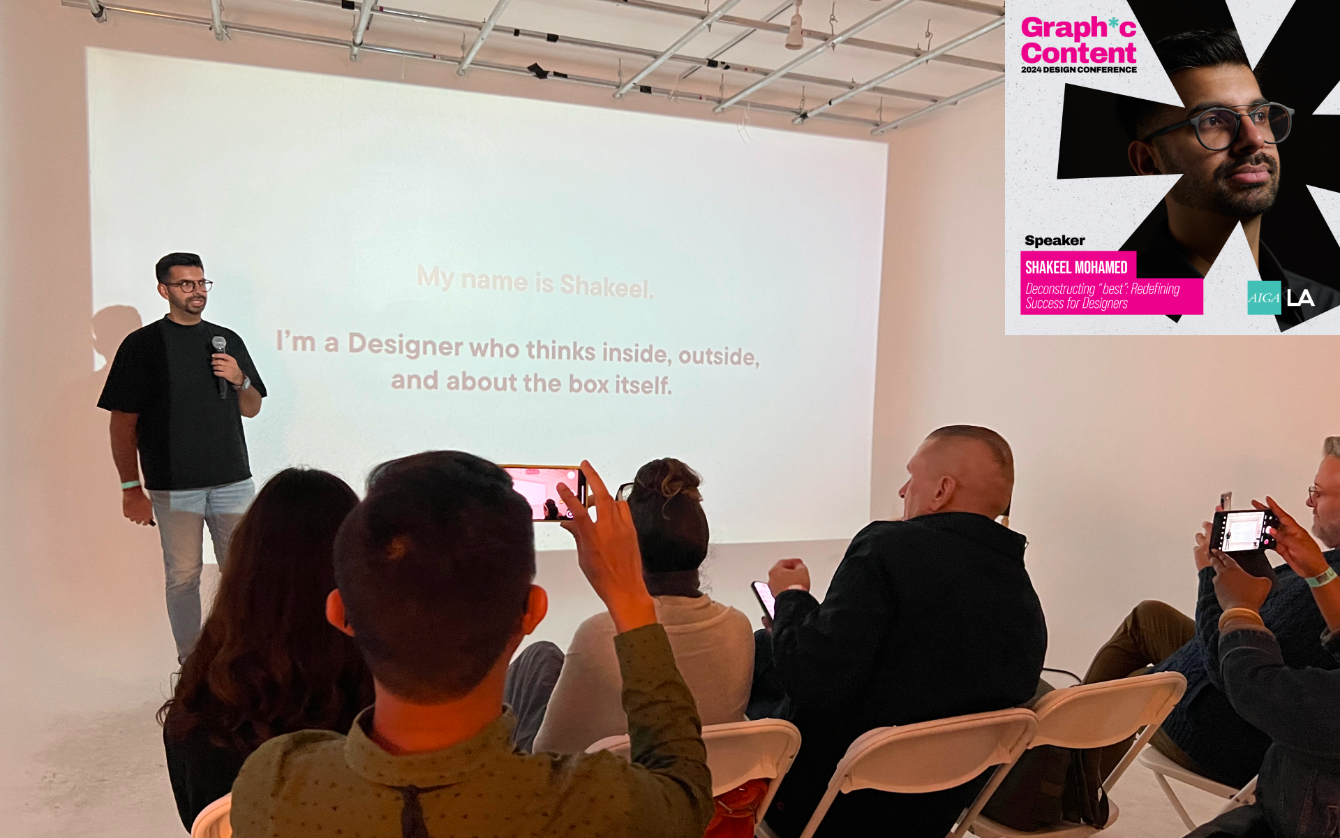 Shakeel Mohamed speaking at AIGA Los Angeles